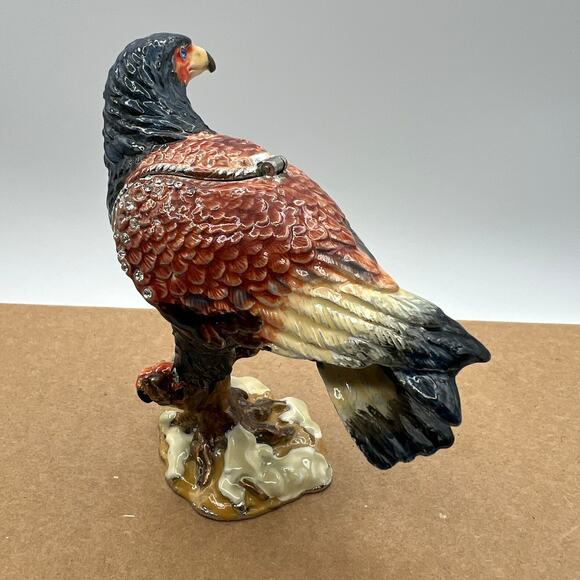 Enamel Eagle Trinket Box Jewel Eyes Magnetic Hinged 4" America Wildlife - Picture 7 of 10